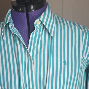 Ralph Lauren Teal and White Striped Shirt